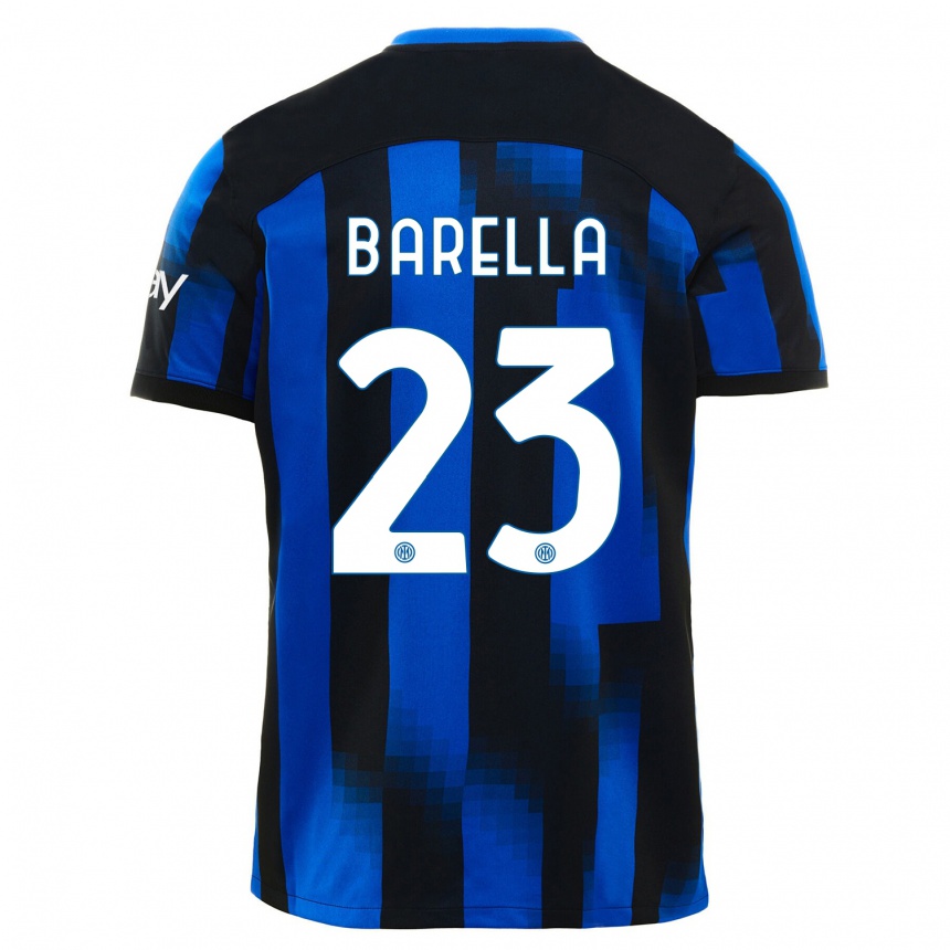 Kids Nicolo Barella #23 Black Blue Home Jersey 2023/24 T-Shirt Canada