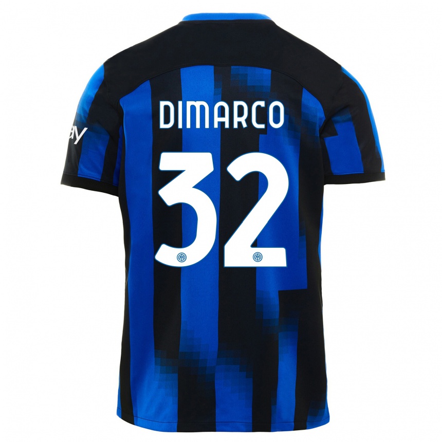 Kids Federico Dimarco #32 Black Blue Home Jersey 2023/24 T-Shirt Canada