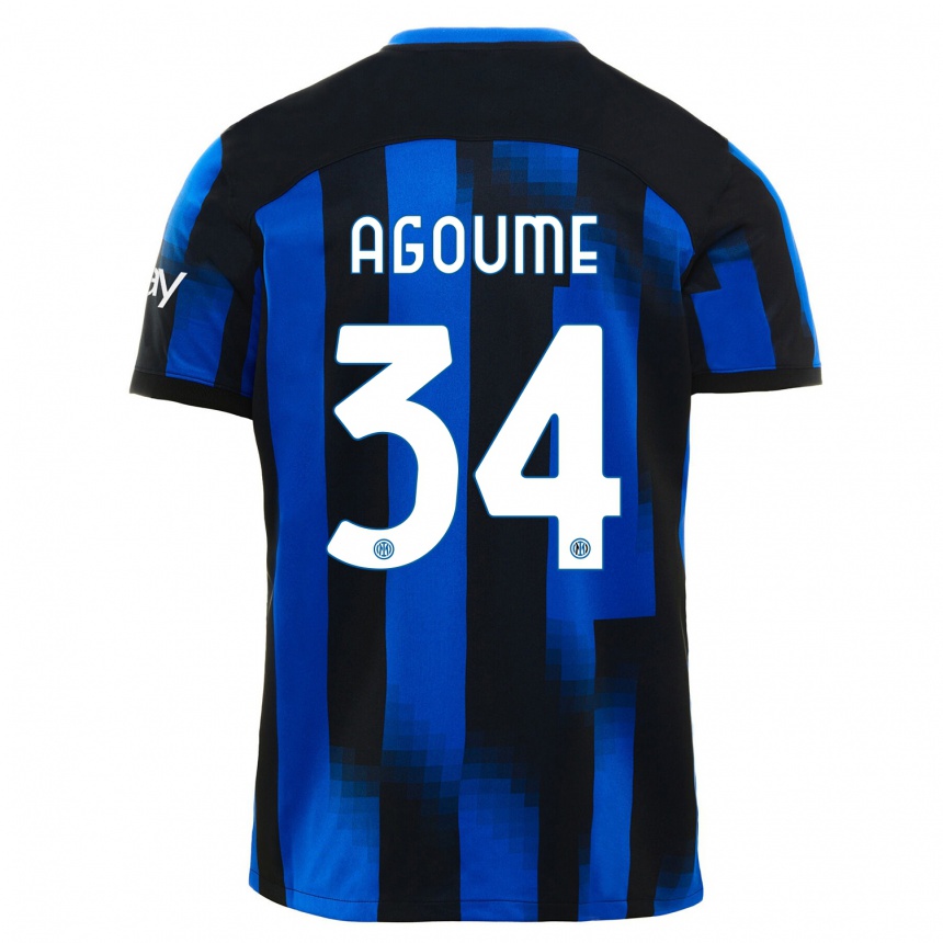 Kids Lucien Agoume #34 Black Blue Home Jersey 2023/24 T-Shirt Canada