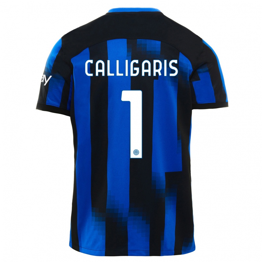 Kids  Alessandro Calligaris #1 Black Blue Home Jersey 2023/24 T-Shirt Canada