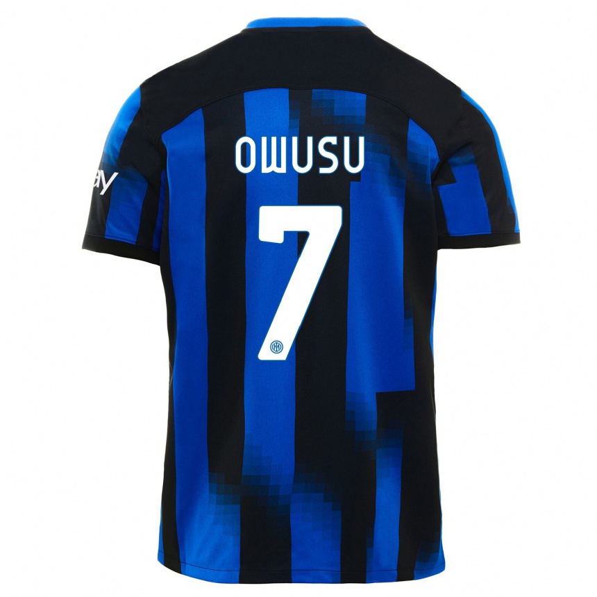 Kids  Enoch Owusu #7 Black Blue Home Jersey 2023/24 T-Shirt Canada