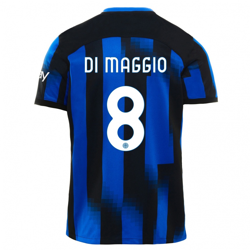 Kids  Luca Di Maggio #8 Black Blue Home Jersey 2023/24 T-Shirt Canada