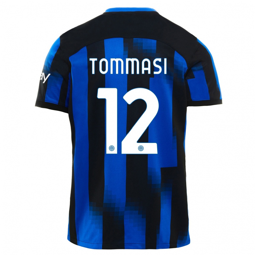 Kids  Francesco Tommasi #12 Black Blue Home Jersey 2023/24 T-Shirt Canada