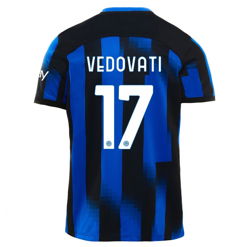 Kids  Gabriele Vedovati #17 Black Blue Home Jersey 2023/24 T-Shirt Canada