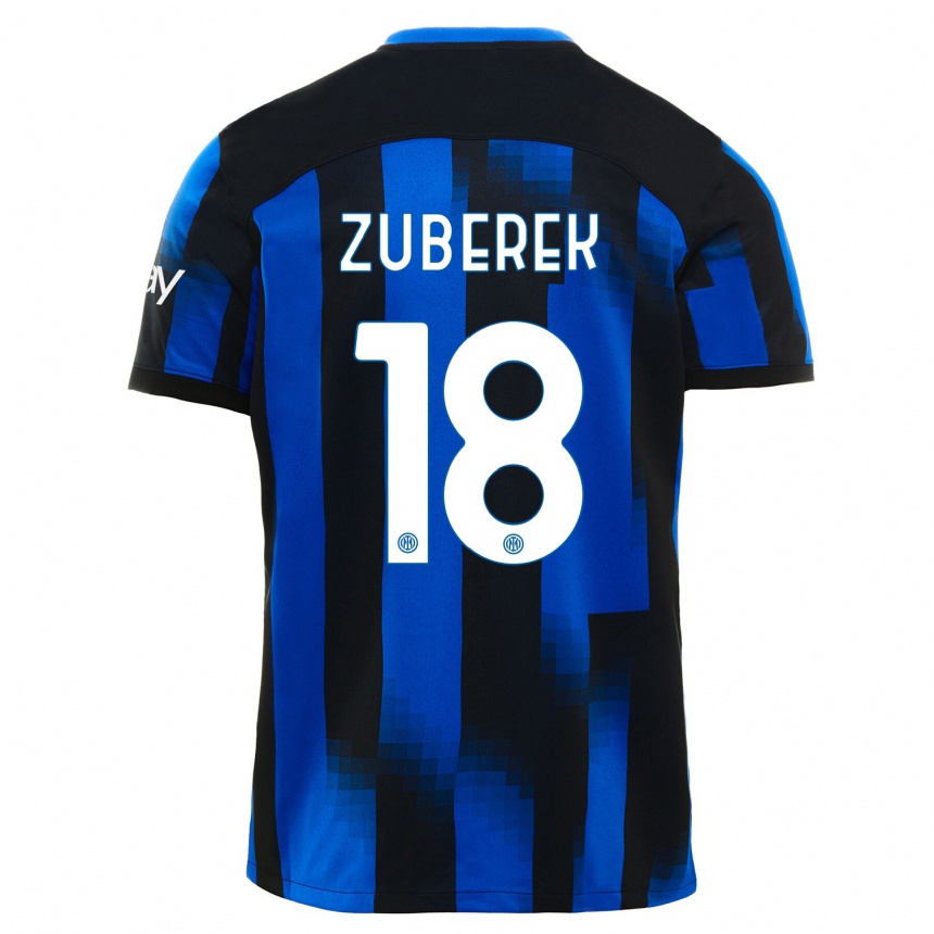 Kids  Jan Zuberek #18 Black Blue Home Jersey 2023/24 T-Shirt Canada