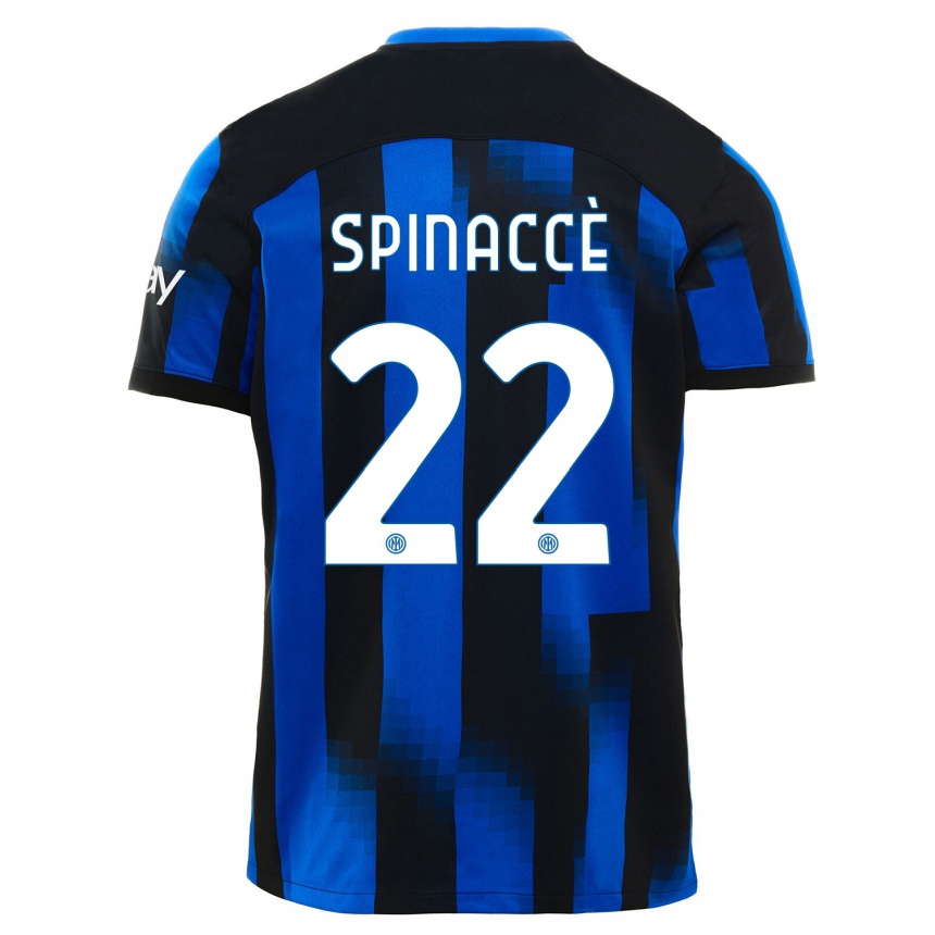 Kids Matteo Spinaccè #22 Black Blue Home Jersey 2023/24 T-Shirt Canada