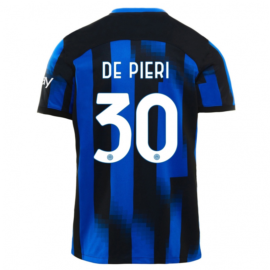 Kids Giacomo De Pieri #30 Black Blue Home Jersey 2023/24 T-Shirt Canada