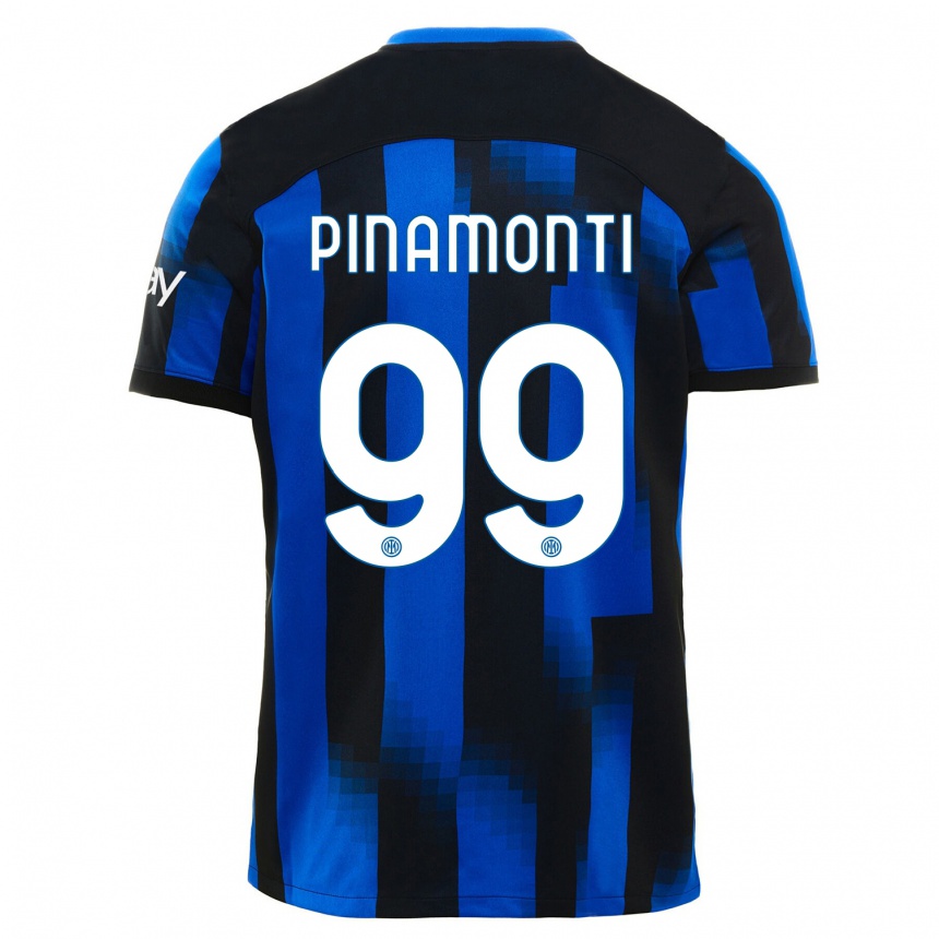 Kids  Andrea Pinamonti #99 Black Blue Home Jersey 2023/24 T-Shirt Canada