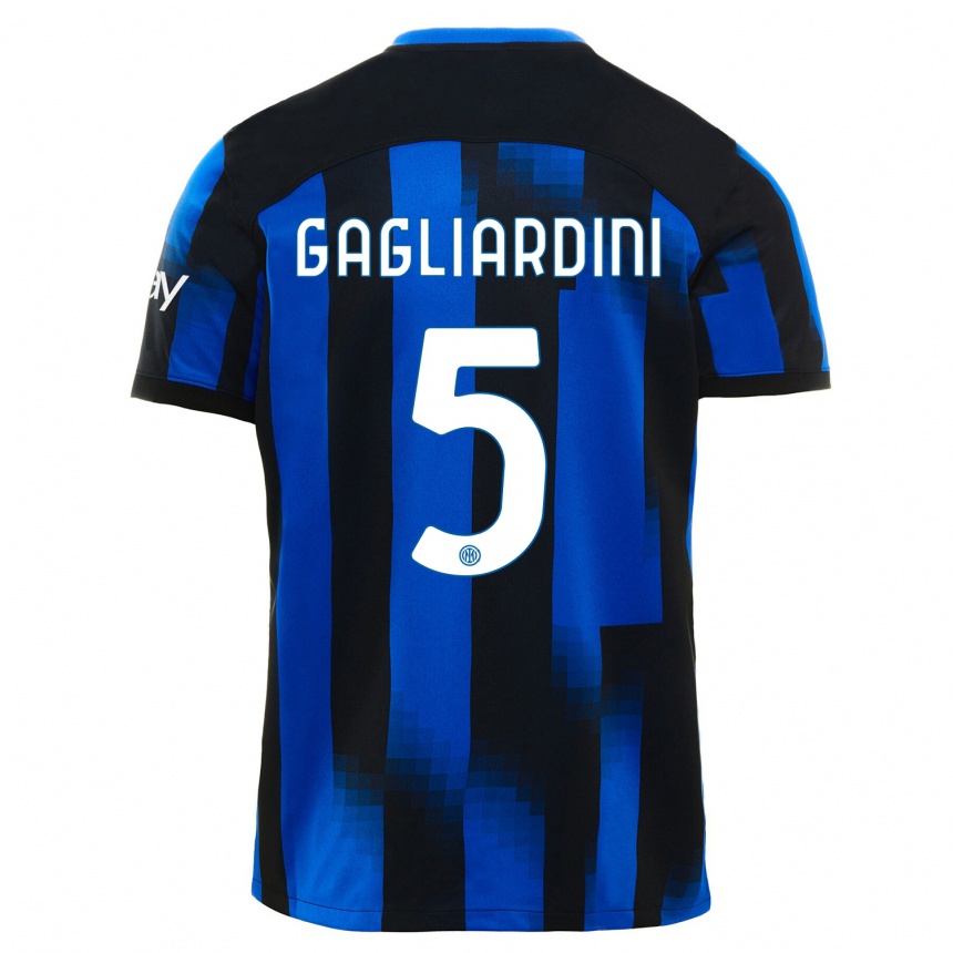 Kids  Roberto Gagliardini #5 Black Blue Home Jersey 2023/24 T-Shirt Canada