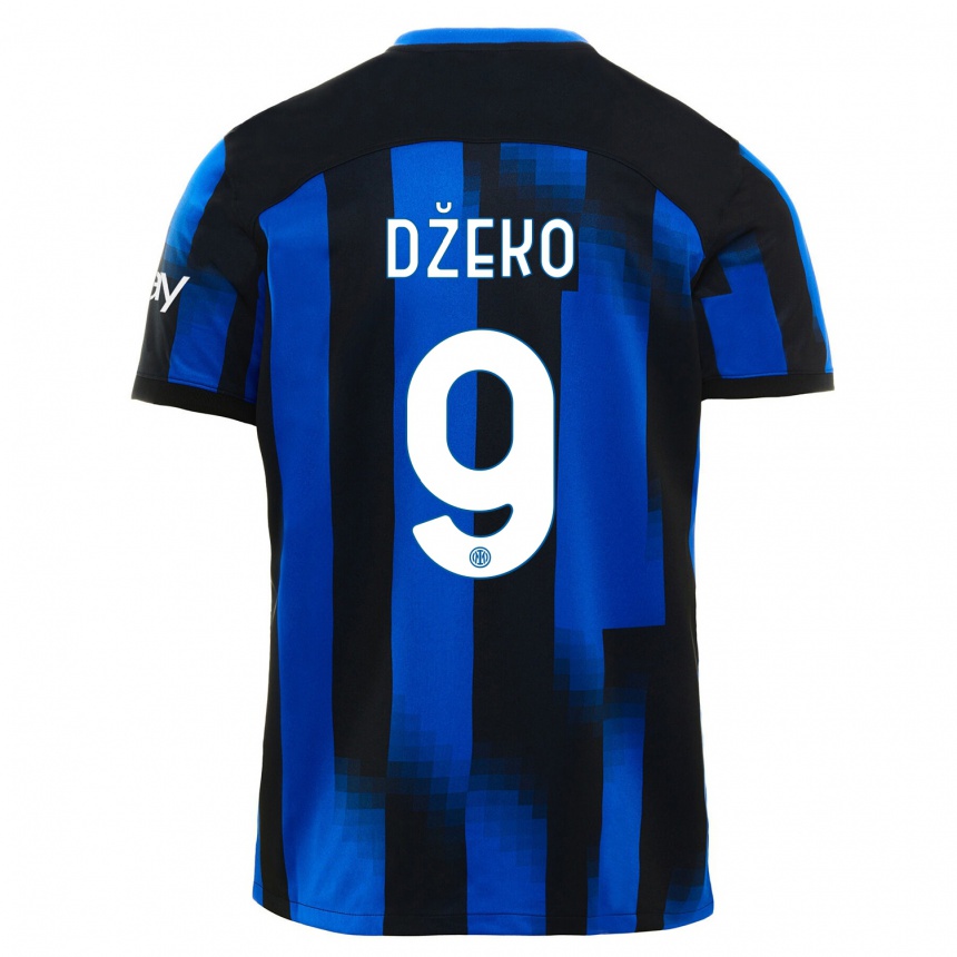 Kids  Edin Dzeko #9 Black Blue Home Jersey 2023/24 T-Shirt Canada