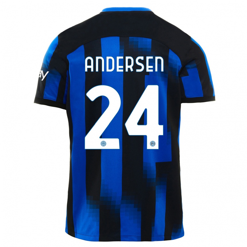 Kids  Silas Andersen #24 Black Blue Home Jersey 2023/24 T-Shirt Canada