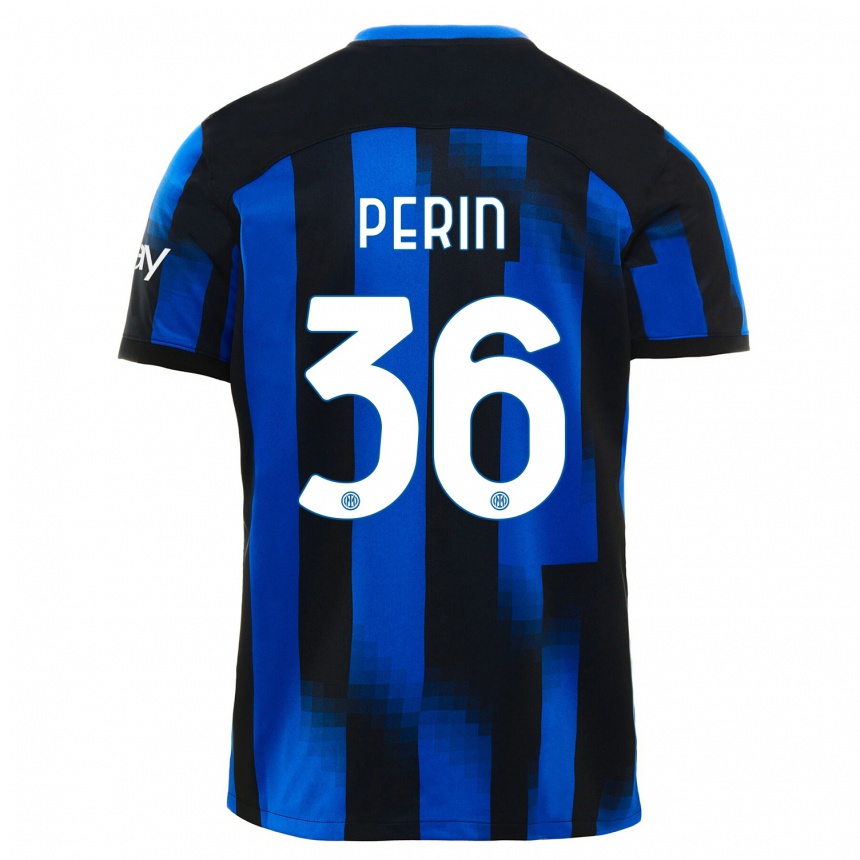 Kids  Nicolo Perin #36 Black Blue Home Jersey 2023/24 T-Shirt Canada