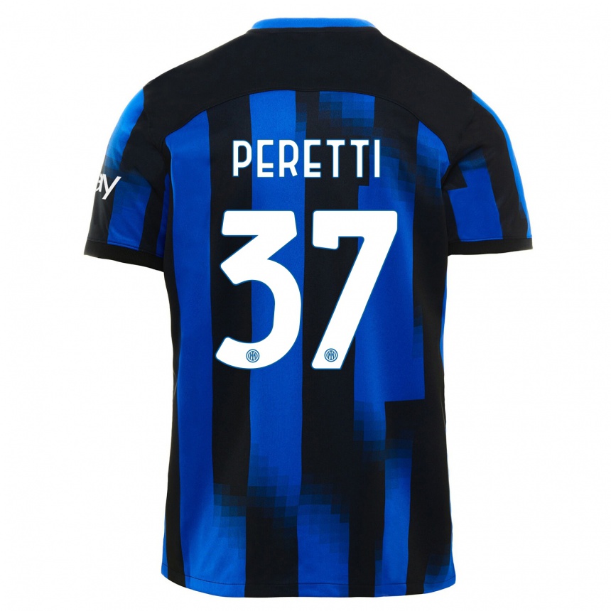 Kids Lorenzo Peretti #37 Black Blue Home Jersey 2023/24 T-Shirt Canada