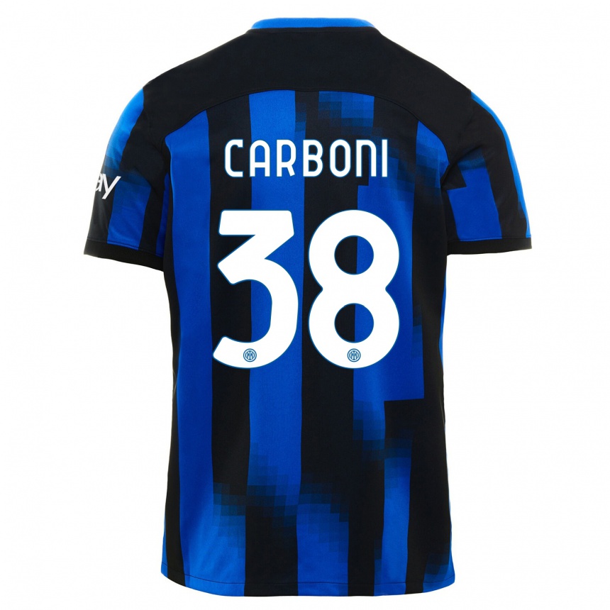 Kids  Valentin Carboni #38 Black Blue Home Jersey 2023/24 T-Shirt Canada