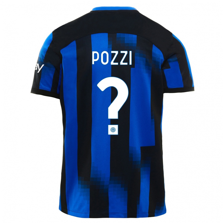 Kids  Andrea Pozzi #0 Black Blue Home Jersey 2023/24 T-Shirt Canada