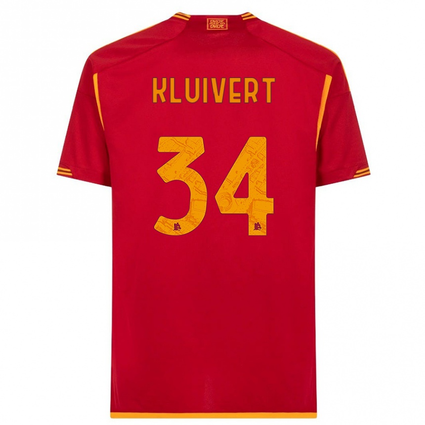 Kids  Justin Kluivert #34 Red Home Jersey 2023/24 T-Shirt Canada