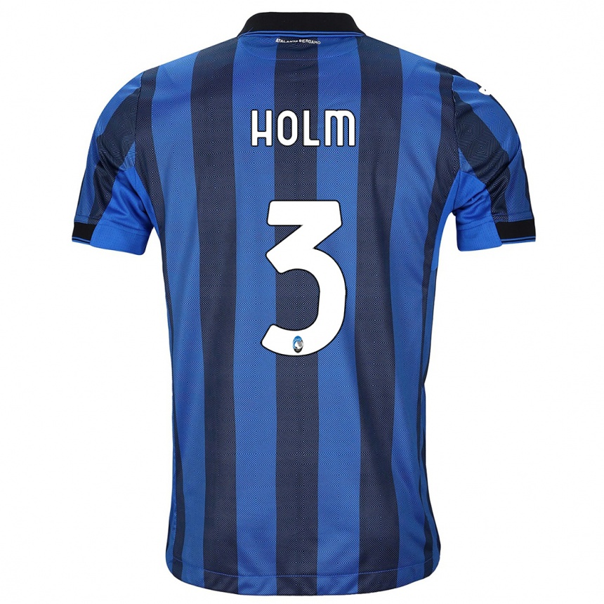 Kids Football Emil Holm #3 Black Blue Home Jersey 2023/24 T-Shirt Canada