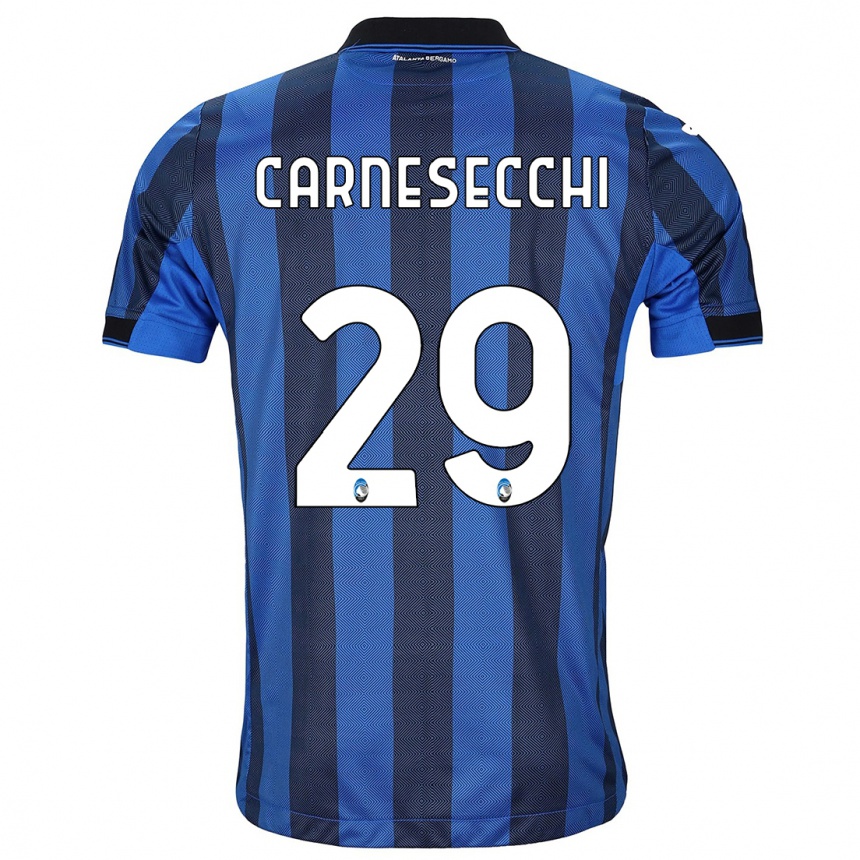 Kids Football Marco Carnesecchi #29 Black Blue Home Jersey 2023/24 T-Shirt Canada