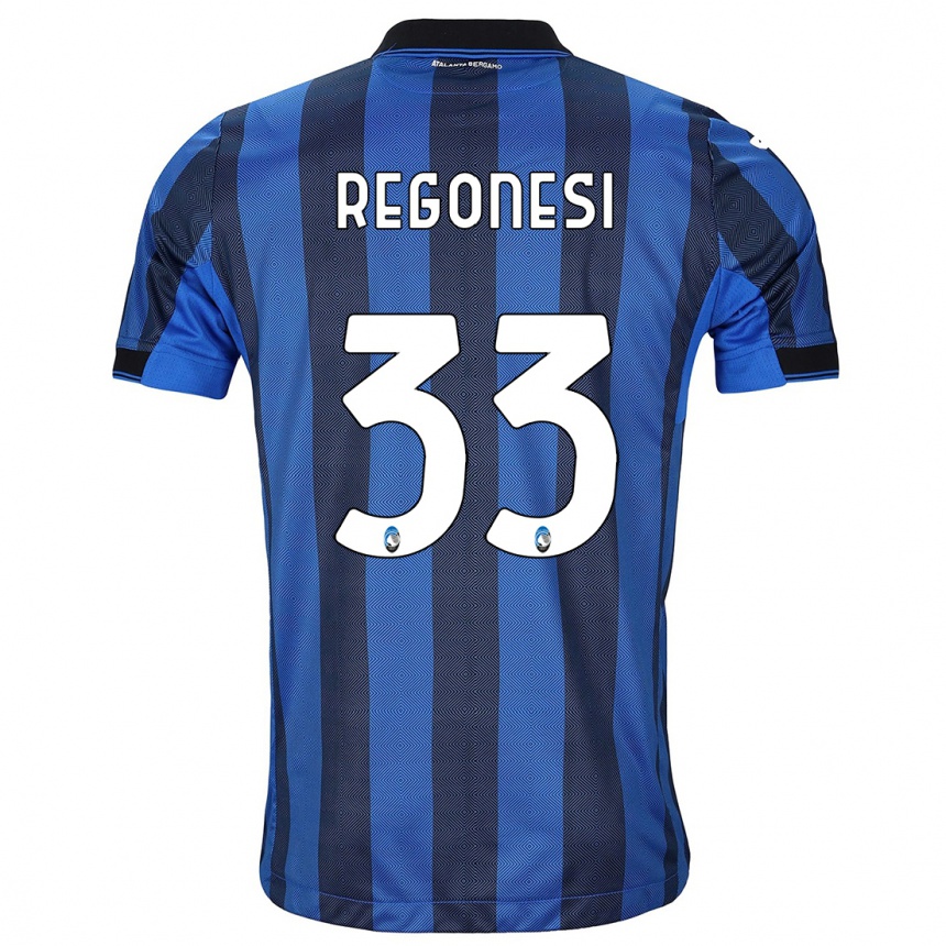 Kids Football Iacopo Regonesi #33 Black Blue Home Jersey 2023/24 T-Shirt Canada