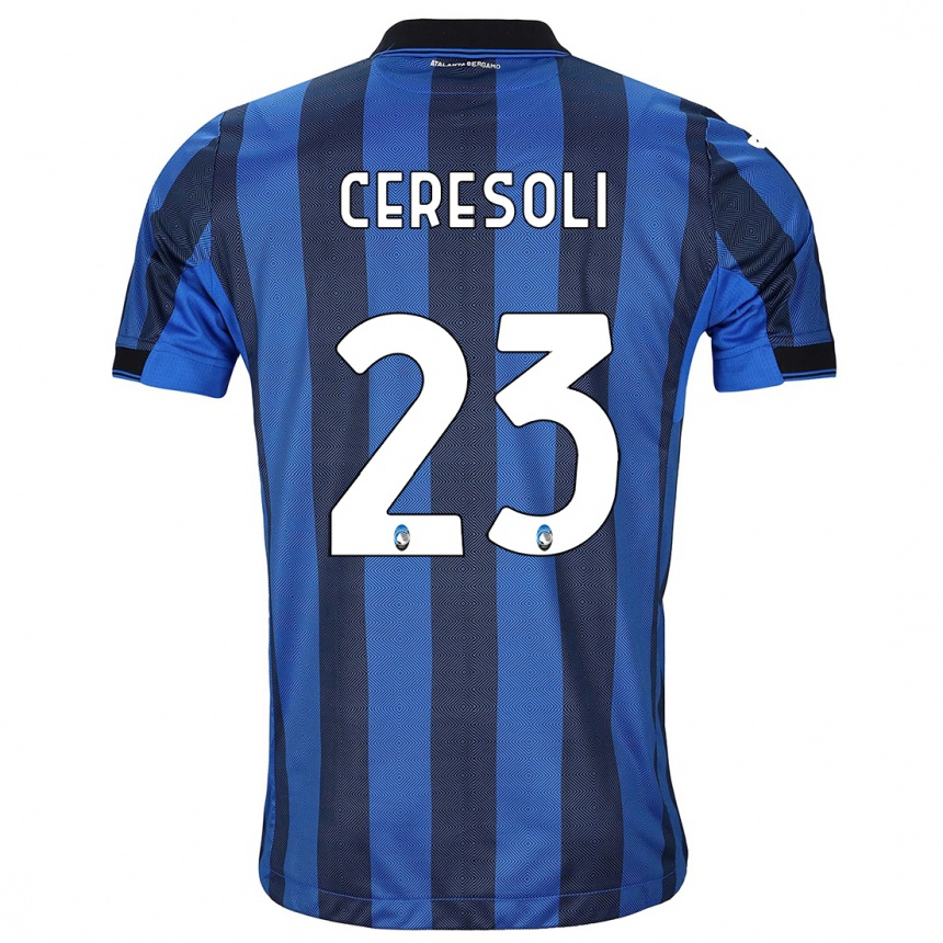 Kids Football Andrea Ceresoli #23 Black Blue Home Jersey 2023/24 T-Shirt Canada