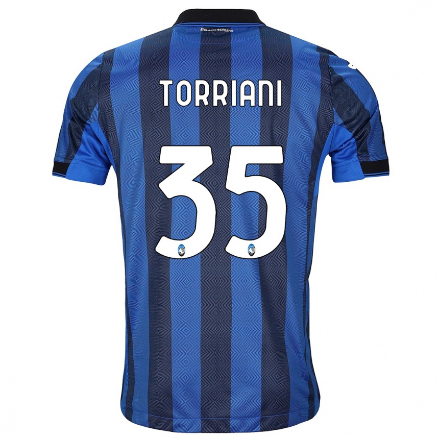 Kids Football Andrea Torriani #35 Black Blue Home Jersey 2023/24 T-Shirt Canada