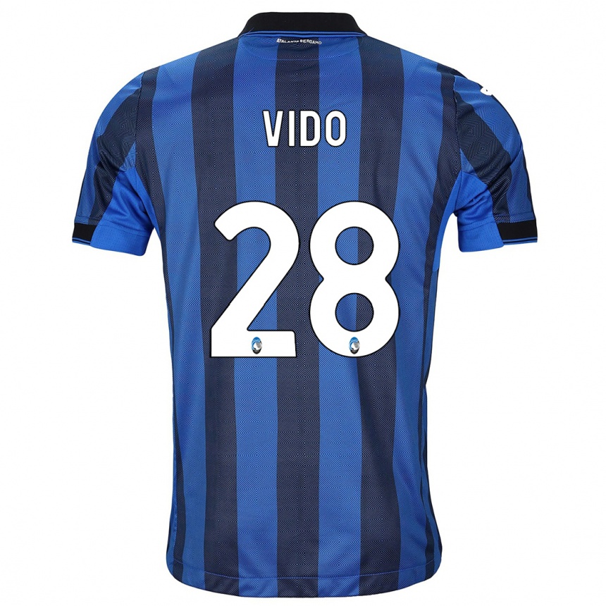 Kids Football Luca Vido #28 Black Blue Home Jersey 2023/24 T-Shirt Canada