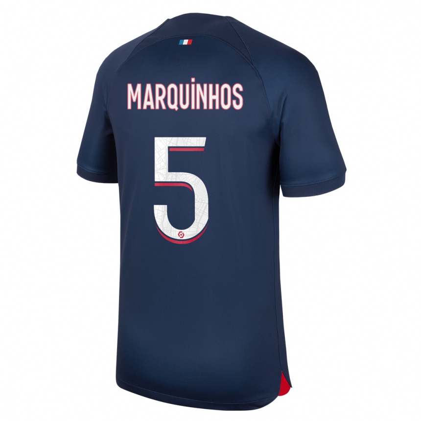 Kids  Marquinhos #5 Blue Red Home Jersey 2023/24 T-Shirt Canada