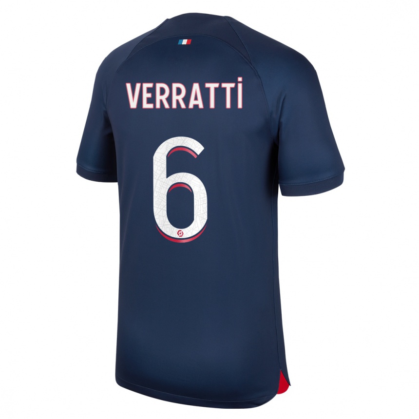 Kids  Marco Verratti #6 Blue Red Home Jersey 2023/24 T-Shirt Canada