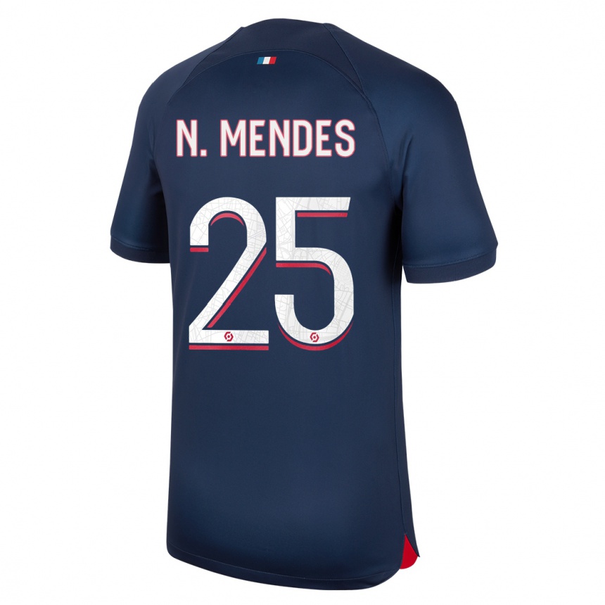 Kids Nuno Mendes #25 Blue Red Home Jersey 2023/24 T-Shirt Canada