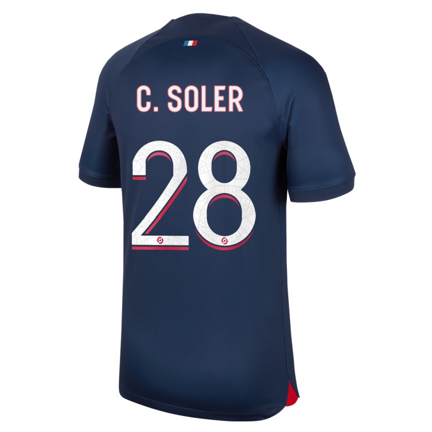 Enfant Football Maillot Carlos Soler #28 Bleu Rouge Tenues Domicile 2023/24 Canada