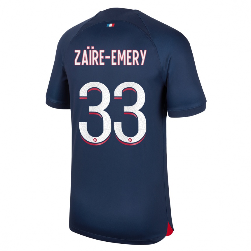 Enfant Football Maillot Warren Zaire Emery #33 Bleu Rouge Tenues Domicile 2023/24 Canada