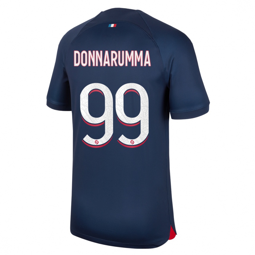 Enfant Football Maillot Gianluigi Donnarumma #99 Bleu Rouge Tenues Domicile 2023/24 Canada