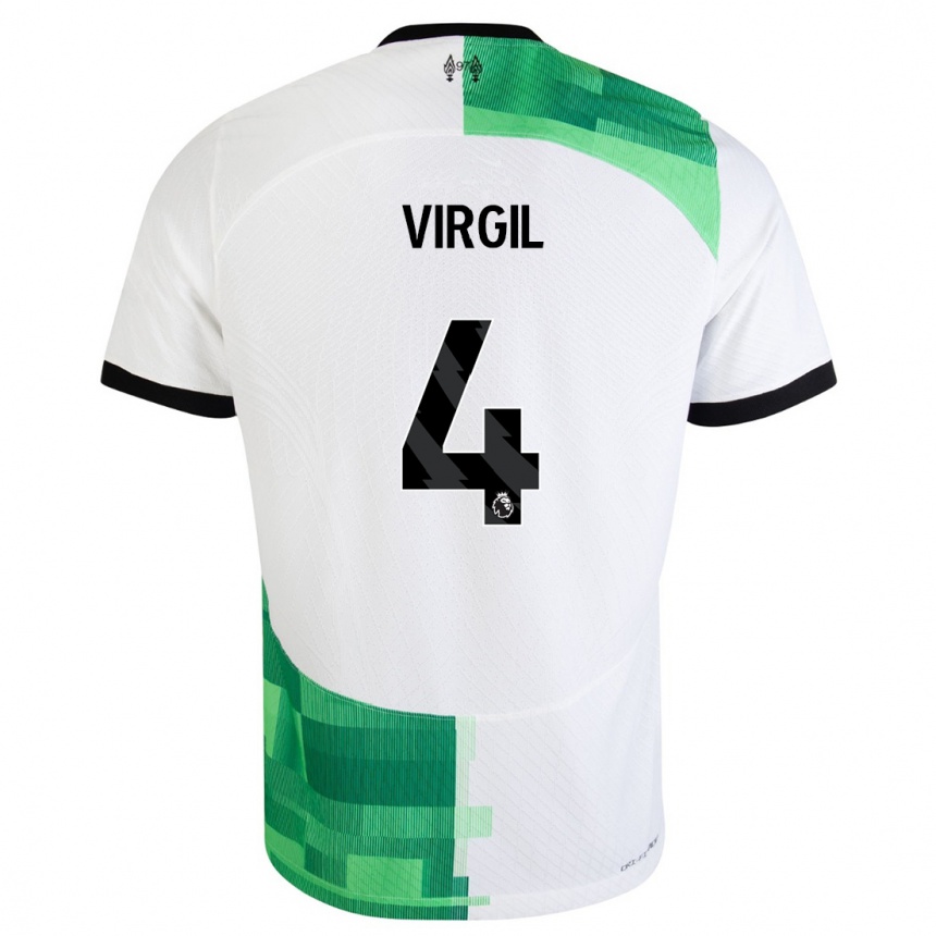 Kids  Virgil Van Dijk #4 White Green Away Jersey 2023/24 T-Shirt Canada