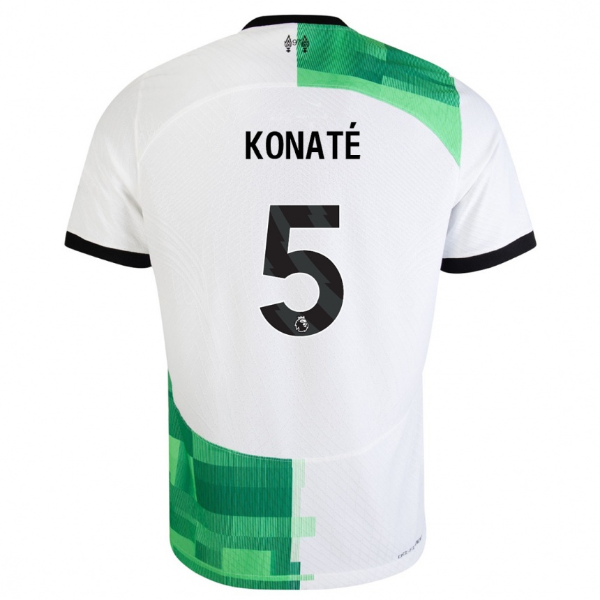 Kids  Ibrahima Konate #5 White Green Away Jersey 2023/24 T-Shirt Canada