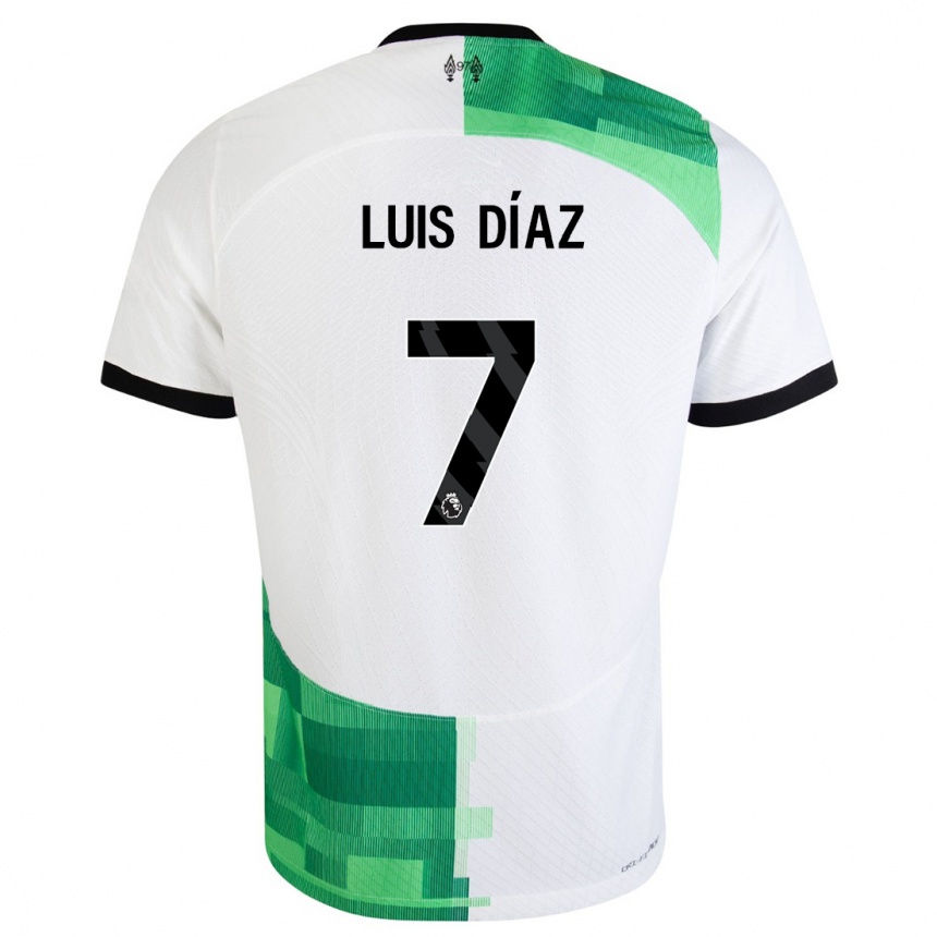 Kids  Luis Diaz #7 White Green Away Jersey 2023/24 T-Shirt Canada