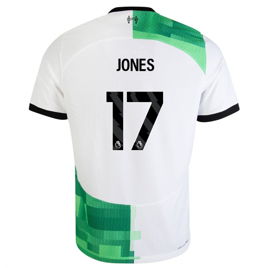 Kids  Curtis Jones #17 White Green Away Jersey 2023/24 T-Shirt Canada