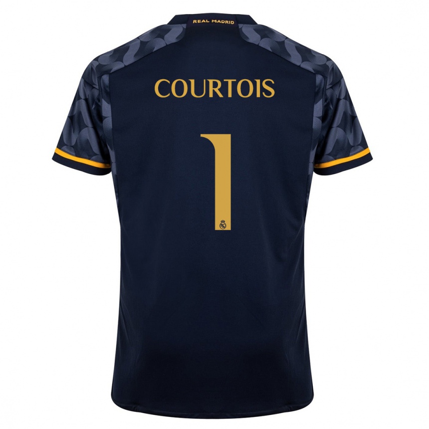 Kids  Thibaut Courtois #1 Dark Blue Away Jersey 2023/24 T-Shirt Canada