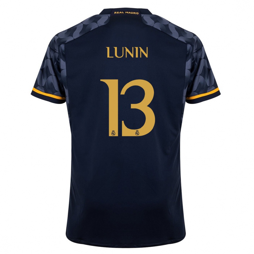 Kids Andriy Lunin #13 Dark Blue Away Jersey 2023/24 T-Shirt Canada