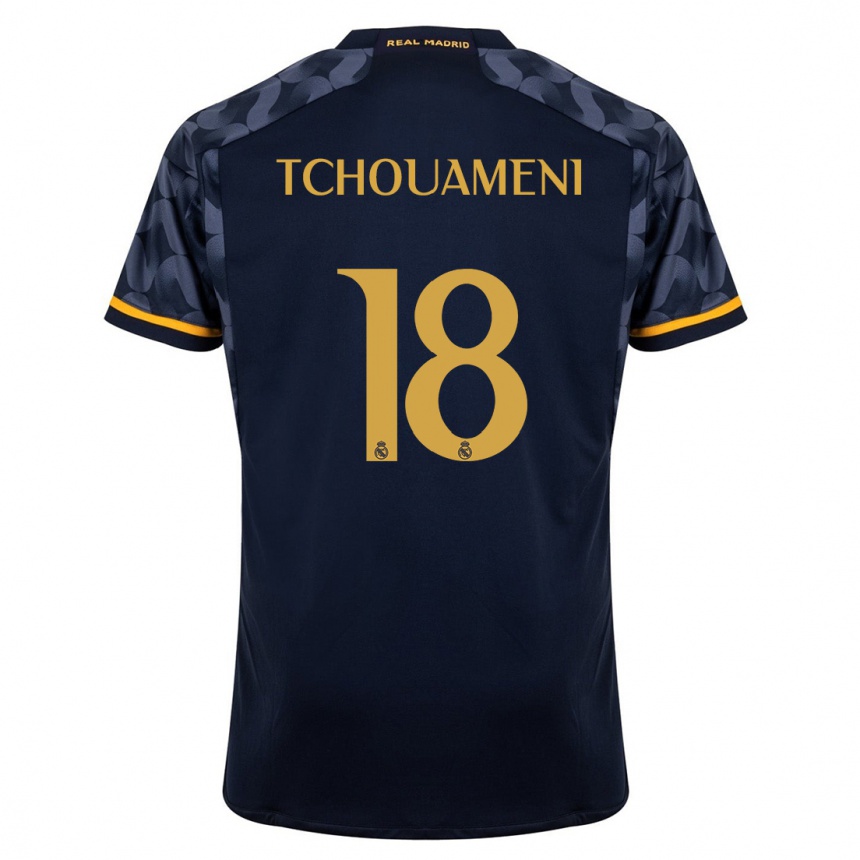 Kids Aurelien Tchouameni #18 Dark Blue Away Jersey 2023/24 T-Shirt Canada