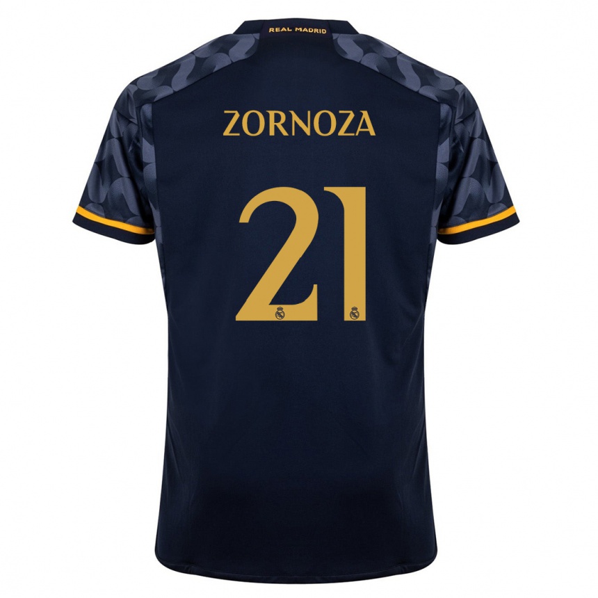 Kids  Claudia Zornoza #21 Dark Blue Away Jersey 2023/24 T-Shirt Canada