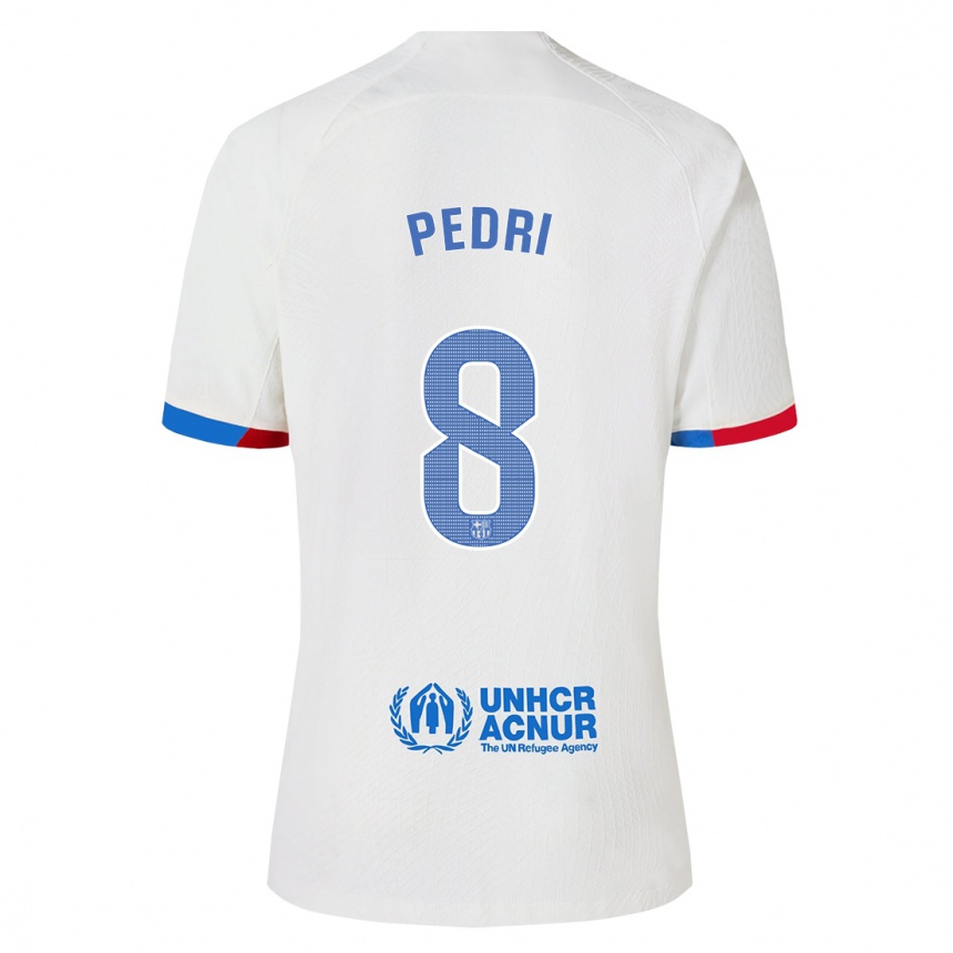 Kids  Pedri #8 White Away Jersey 2023/24 T-Shirt Canada