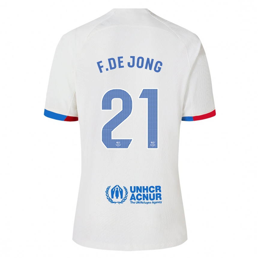 Kids  Frenkie De Jong #21 White Away Jersey 2023/24 T-Shirt Canada