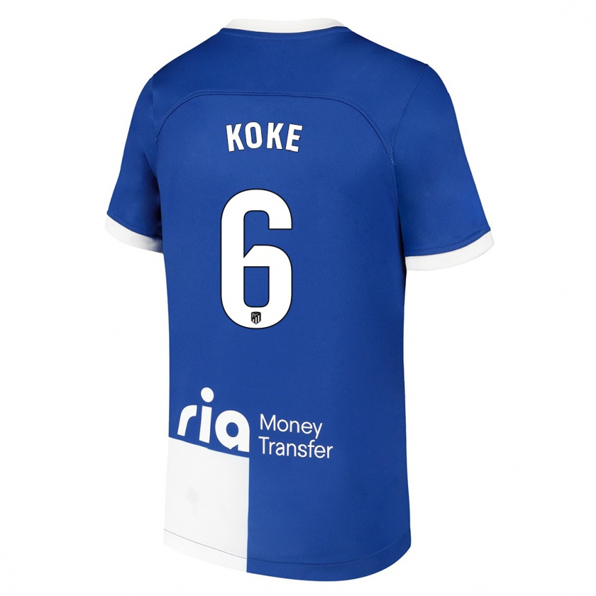 Kids  Koke #6 Blue White Away Jersey 2023/24 T-Shirt Canada