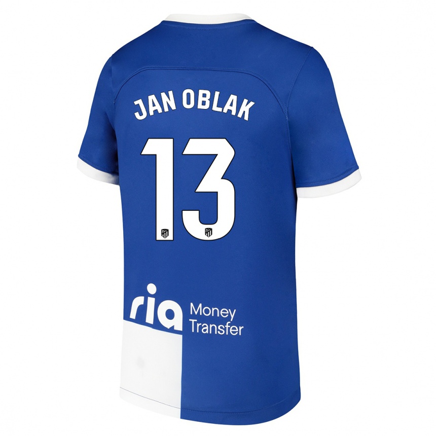 Kids  Jan Oblak #13 Blue White Away Jersey 2023/24 T-Shirt Canada