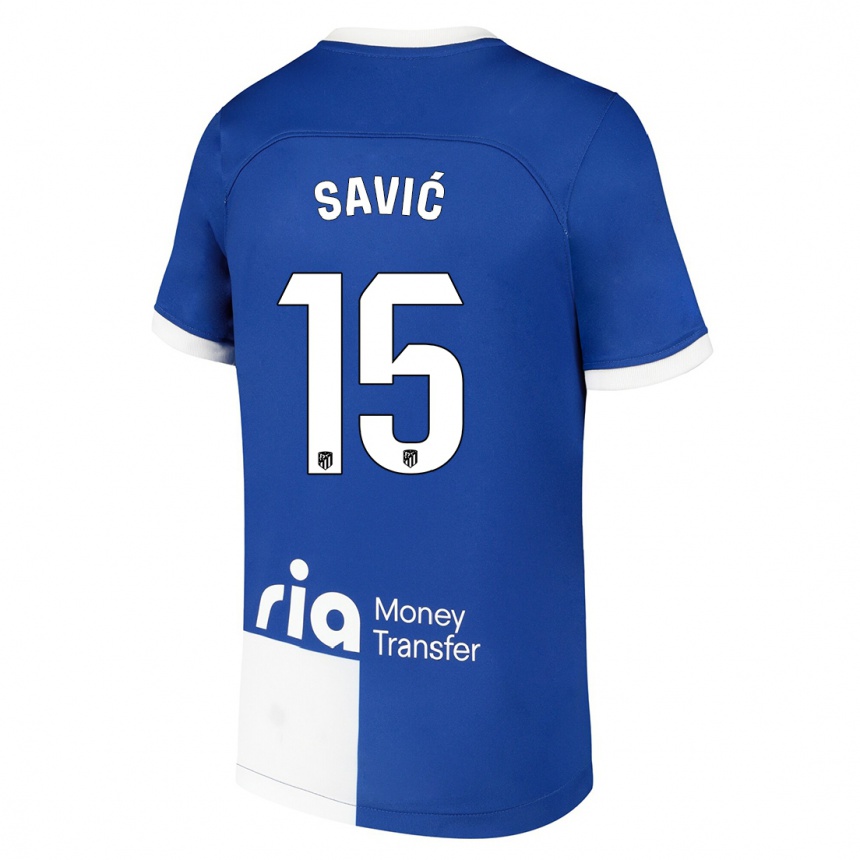 Kids  Stefan Savic #15 Blue White Away Jersey 2023/24 T-Shirt Canada