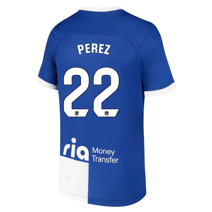 Kids  Pablo Pérez #22 Blue White Away Jersey 2023/24 T-Shirt Canada