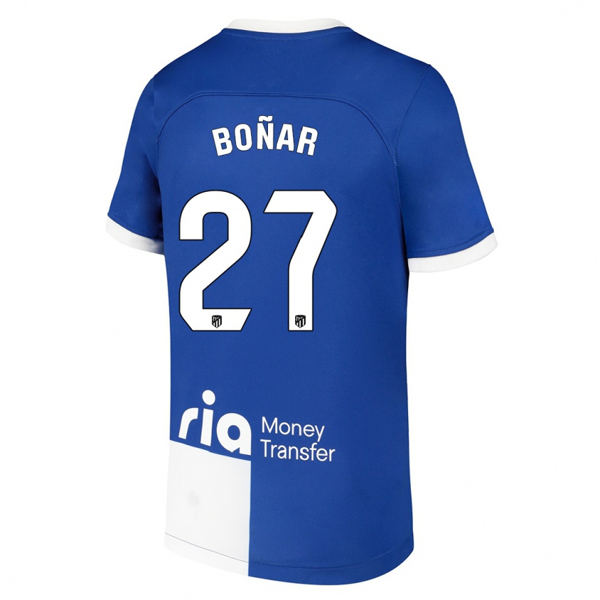 Kids  Javier Boñar #27 Blue White Away Jersey 2023/24 T-Shirt Canada