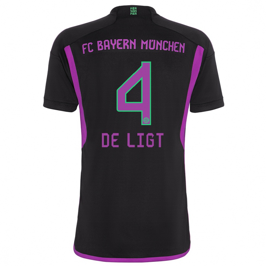 Kids  Matthijs De Ligt #4 Black Away Jersey 2023/24 T-Shirt Canada