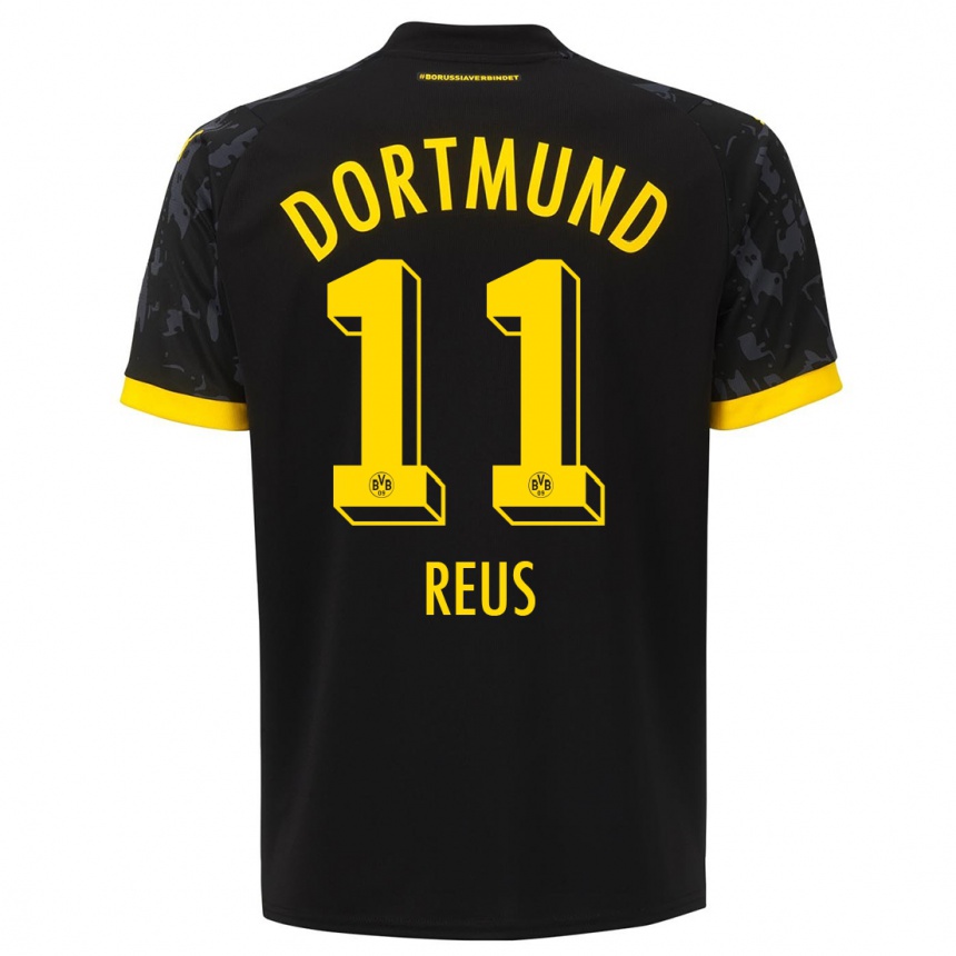 Kids  Marco Reus #11 Black Away Jersey 2023/24 T-Shirt Canada