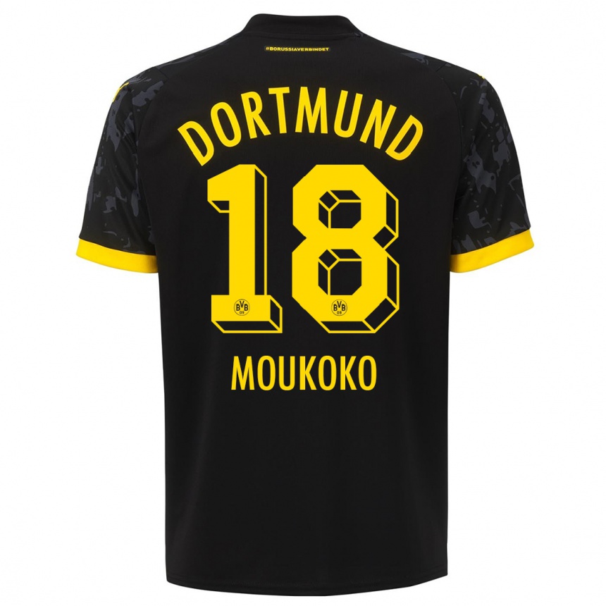 Kids  Youssoufa Moukoko #18 Black Away Jersey 2023/24 T-Shirt Canada